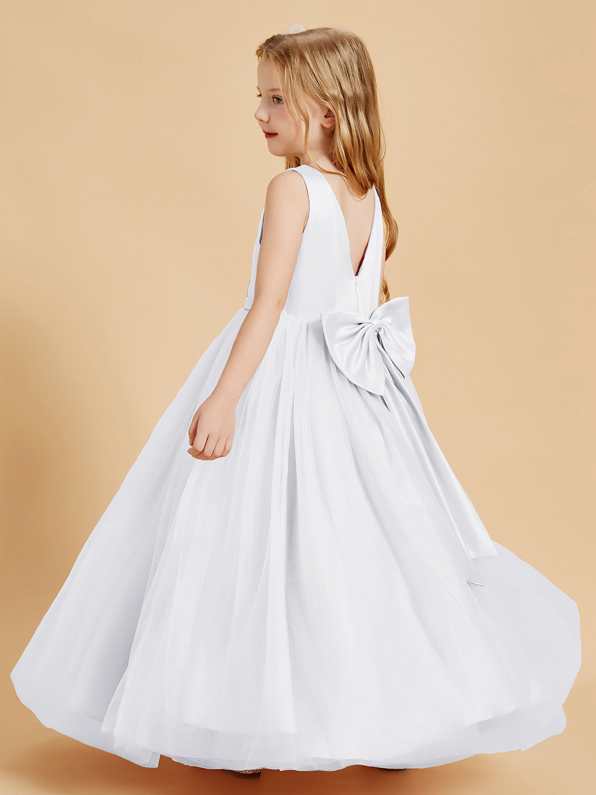 Tulle Junior Bridesmaid Dresses Satin Top White